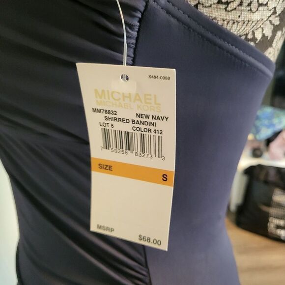 Michael Kors Shirred Halter Bandini Swim Top and bottom Navy Small New - Picture 7 of 7